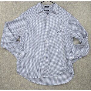 Nautica Mens XL White & Blue Plaid Button-Up Shirt